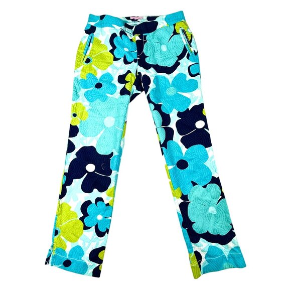 Lilly Pulitzer Big Floral Print Ankle Pants Lime Green/Turquoise 28" x 28" - Picture 1 of 9
